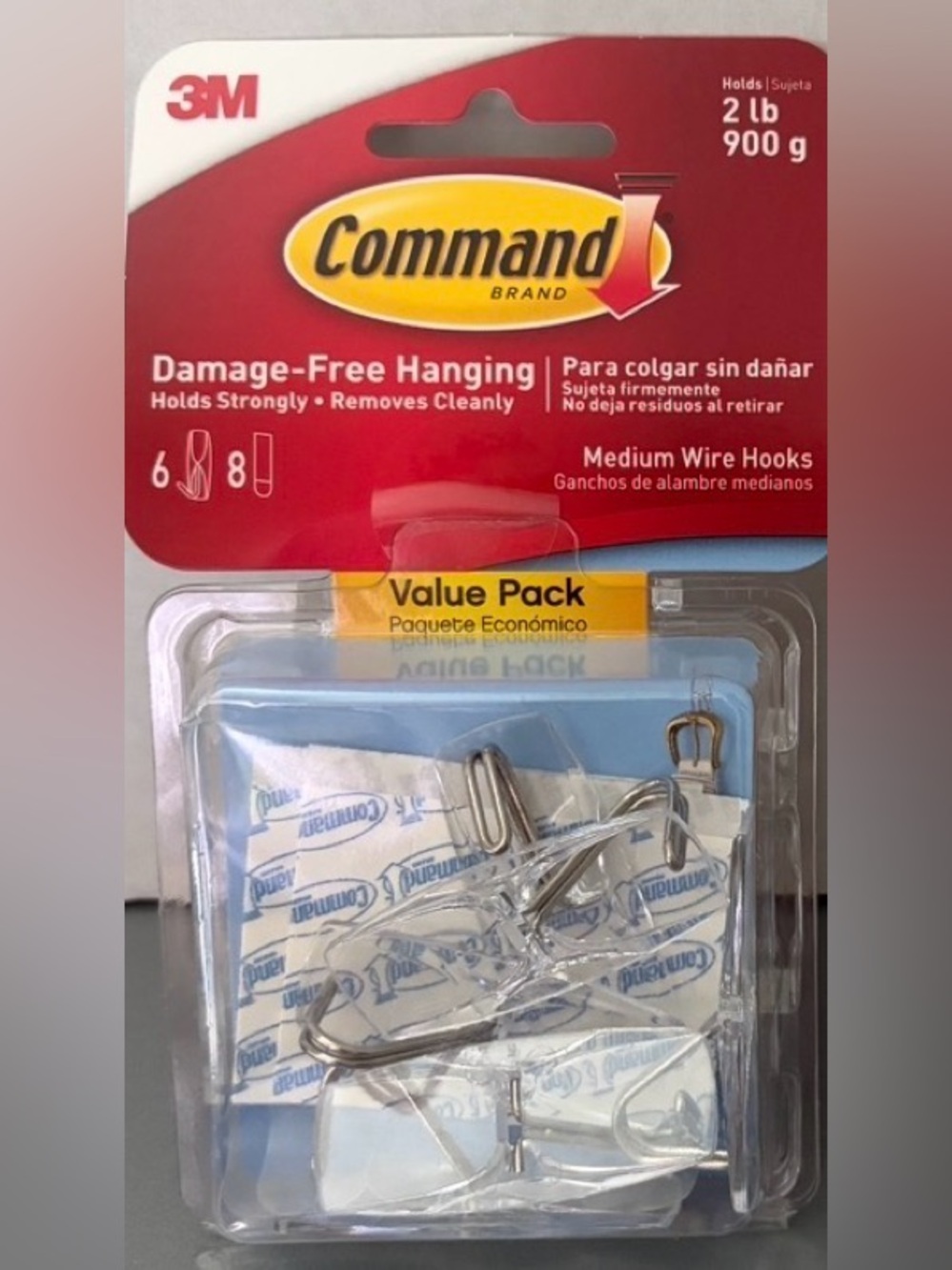Commando Brand Medium Wire Picture Frame Hooks in Clear & Silver - Value Pack